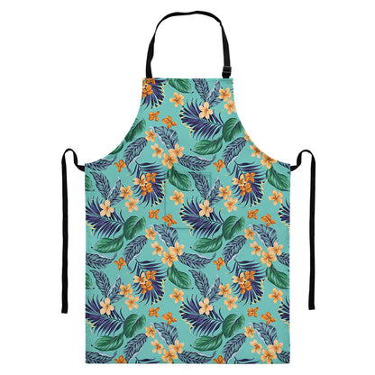 Vintage Hawaiian Aloha Pattern Print Bib Apron With Pocket