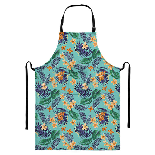 Vintage Hawaiian Aloha Pattern Print Bib Apron With Pocket