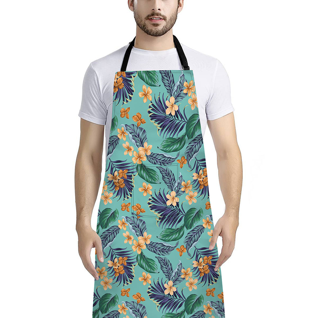 Vintage Hawaiian Aloha Pattern Print Bib Apron With Pocket
