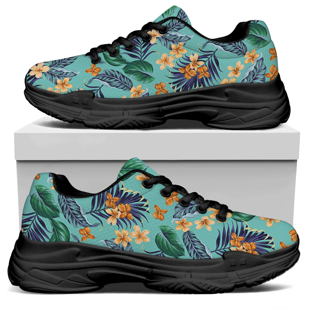 Vintage Hawaiian Aloha Pattern Print Black Chunky Shoes