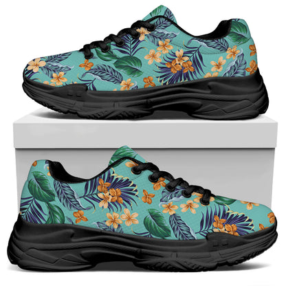 Vintage Hawaiian Aloha Pattern Print Black Chunky Shoes