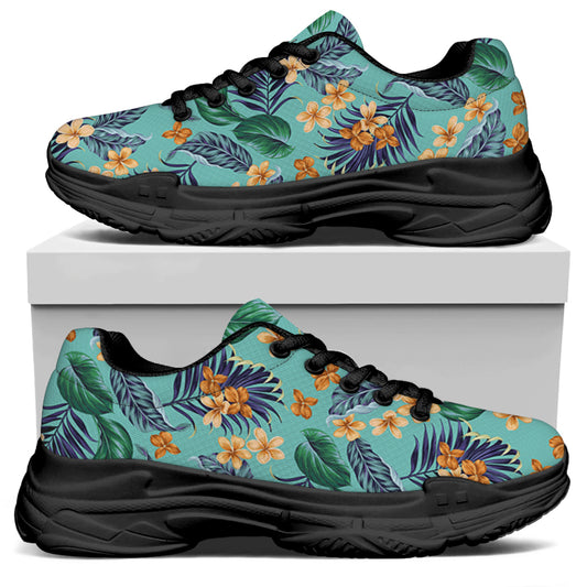 Vintage Hawaiian Aloha Pattern Print Black Chunky Shoes