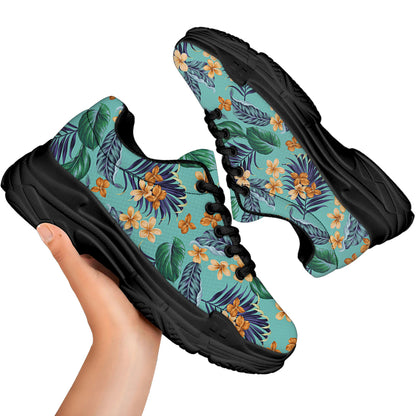 Vintage Hawaiian Aloha Pattern Print Black Chunky Shoes