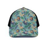 Vintage Hawaiian Aloha Pattern Print Black Mesh Trucker Cap