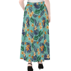 Vintage Hawaiian Aloha Pattern Print Chiffon Maxi Skirt