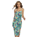 Vintage Hawaiian Aloha Pattern Print Cross Back Cami Dress