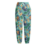 Vintage Hawaiian Aloha Pattern Print Fleece Lined Knit Pants