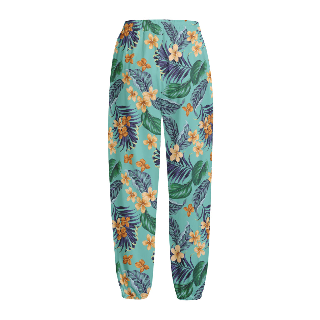 Vintage Hawaiian Aloha Pattern Print Fleece Lined Knit Pants