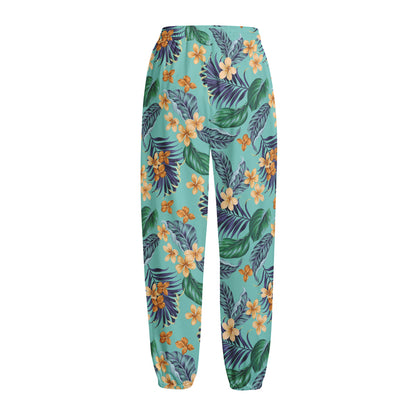 Vintage Hawaiian Aloha Pattern Print Fleece Lined Knit Pants