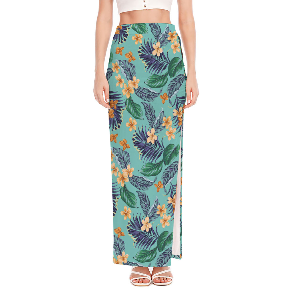 Vintage Hawaiian Aloha Pattern Print High Slit Maxi Skirt