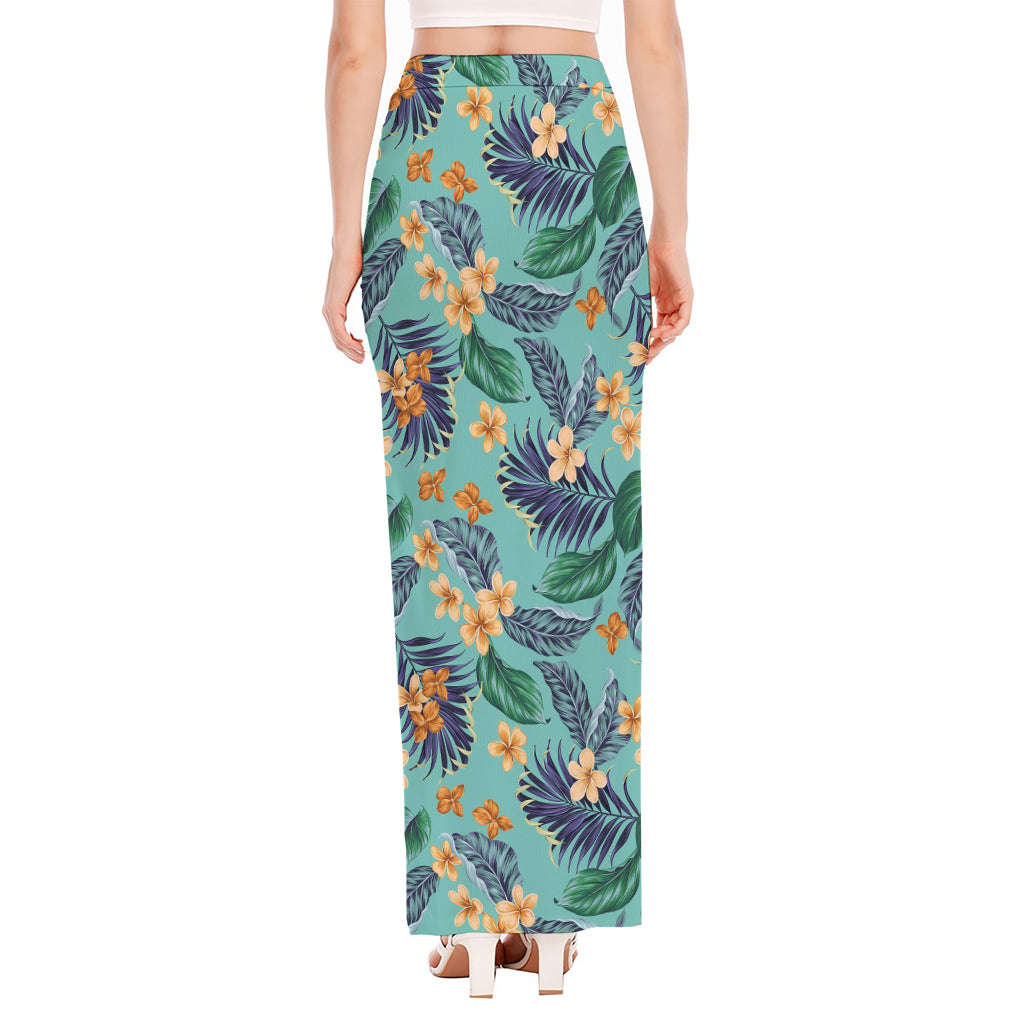 Vintage Hawaiian Aloha Pattern Print High Slit Maxi Skirt