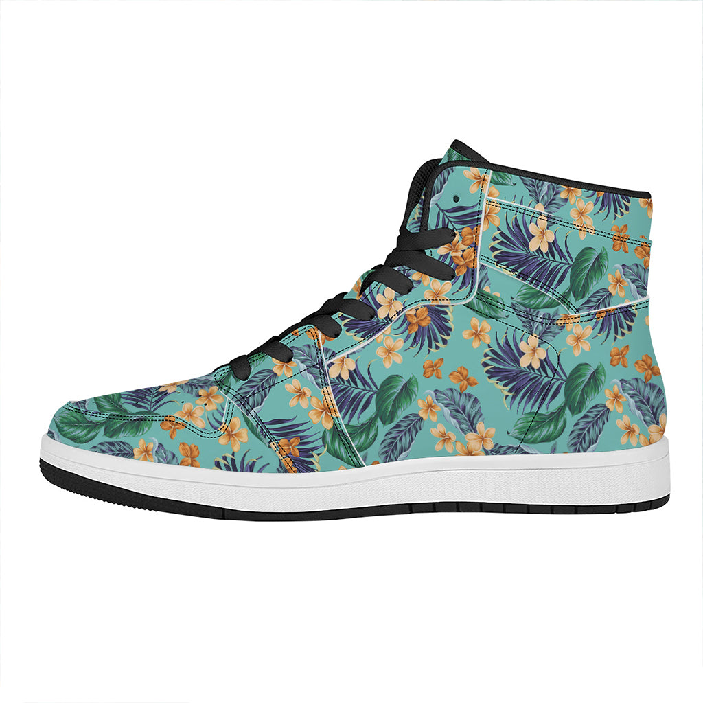 Vintage Hawaiian Aloha Pattern Print High Top Leather Sneakers