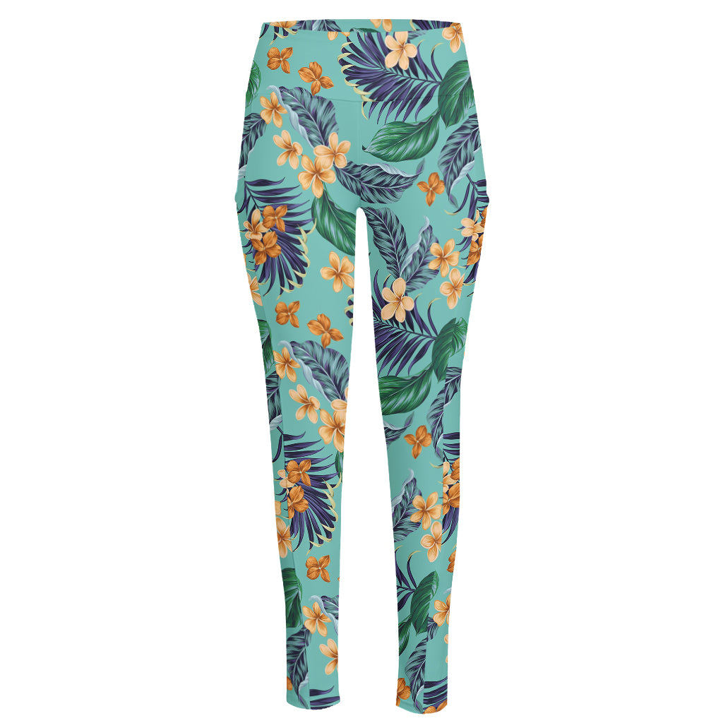 Vintage Hawaiian Aloha Pattern Print High-Waisted Pocket Leggings