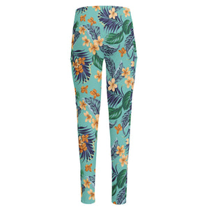 Vintage Hawaiian Aloha Pattern Print High-Waisted Pocket Leggings