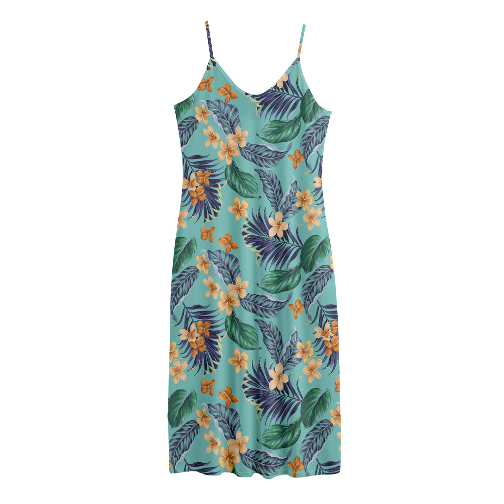 Vintage Hawaiian Aloha Pattern Print Jersey Midi Cami Dress