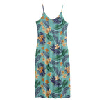 Vintage Hawaiian Aloha Pattern Print Jersey Midi Cami Dress