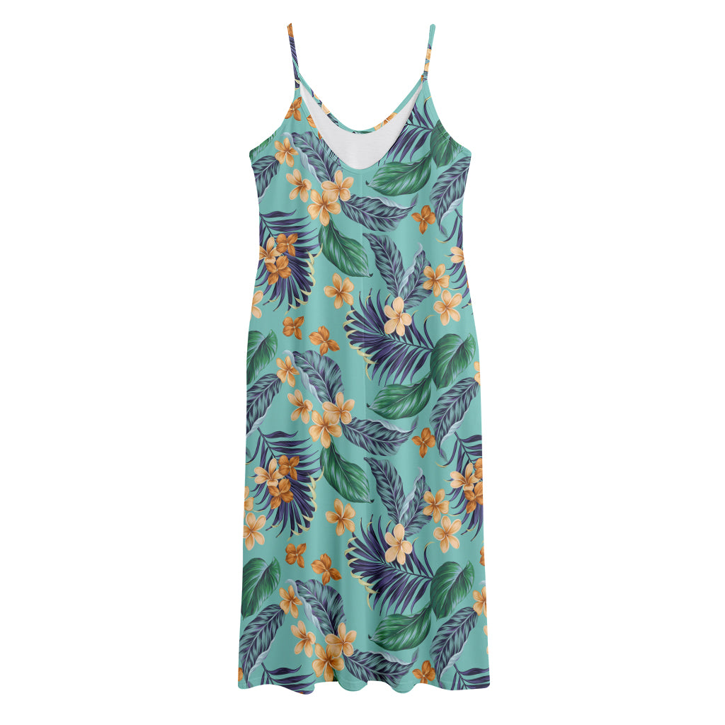 Vintage Hawaiian Aloha Pattern Print Jersey Midi Cami Dress