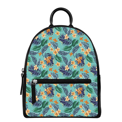 Vintage Hawaiian Aloha Pattern Print Leather Backpack