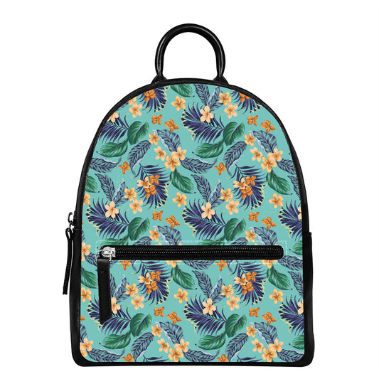 Vintage Hawaiian Aloha Pattern Print Leather Backpack