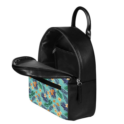Vintage Hawaiian Aloha Pattern Print Leather Backpack