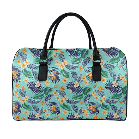 Vintage Hawaiian Aloha Pattern Print Leather Duffle Bag