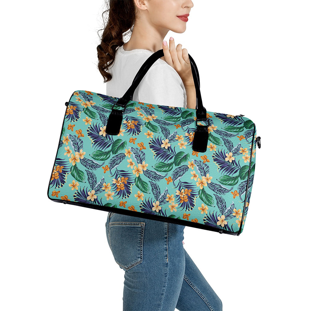 Vintage Hawaiian Aloha Pattern Print Leather Duffle Bag