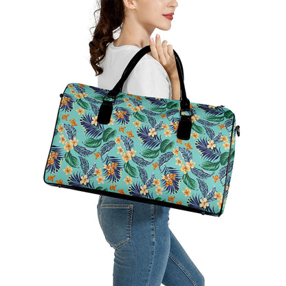Vintage Hawaiian Aloha Pattern Print Leather Duffle Bag