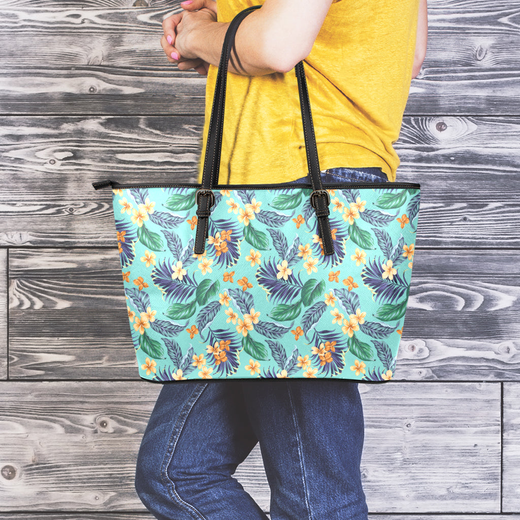Vintage Hawaiian Aloha Pattern Print Leather Tote Bag