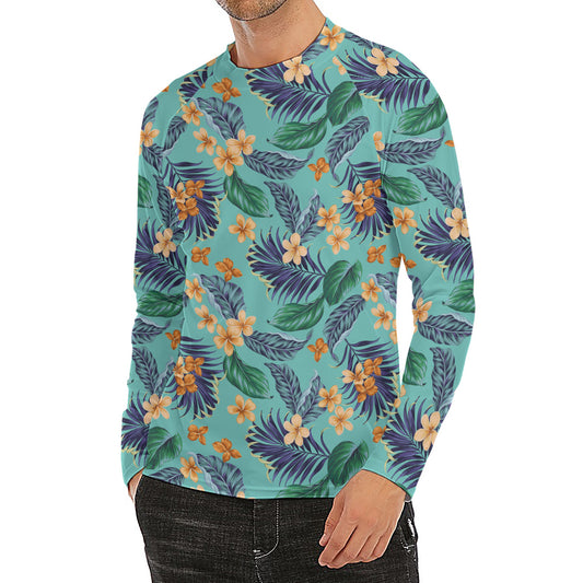Vintage Hawaiian Aloha Pattern Print Men's Long Sleeve Rash Guard