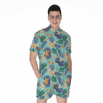 Vintage Hawaiian Aloha Pattern Print Men's Rompers