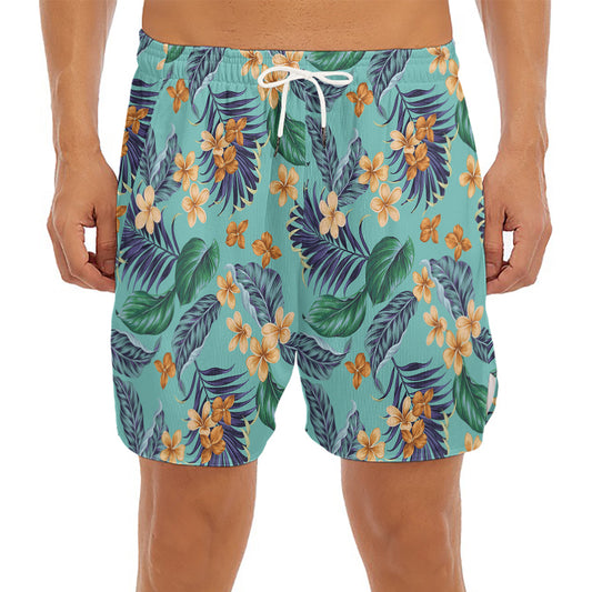 Vintage Hawaiian Aloha Pattern Print Men's Split Running Shorts