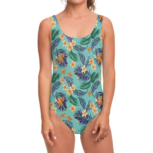 Vintage Hawaiian Aloha Pattern Print One Piece Swimsuit