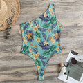 Vintage Hawaiian Aloha Pattern Print One Shoulder Bodysuit
