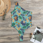 Vintage Hawaiian Aloha Pattern Print One Shoulder Bodysuit