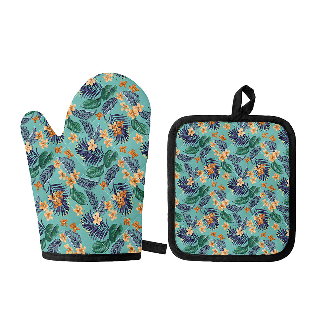Vintage Hawaiian Aloha Pattern Print Oven Mitt And Pot Holder Set
