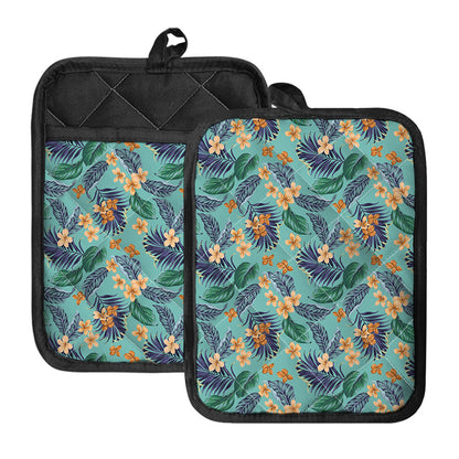 Vintage Hawaiian Aloha Pattern Print Pot Holders With Pocket