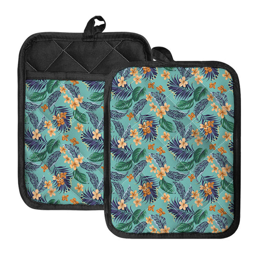 Vintage Hawaiian Aloha Pattern Print Pot Holders With Pocket