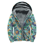 Vintage Hawaiian Aloha Pattern Print Sherpa Lined Zip Up Hoodie