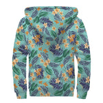 Vintage Hawaiian Aloha Pattern Print Sherpa Lined Zip Up Hoodie