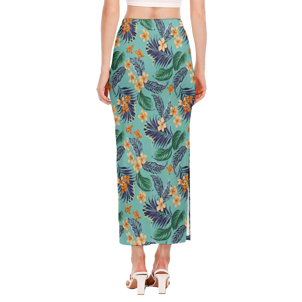 Vintage Hawaiian Aloha Pattern Print Side Slit Maxi Skirt