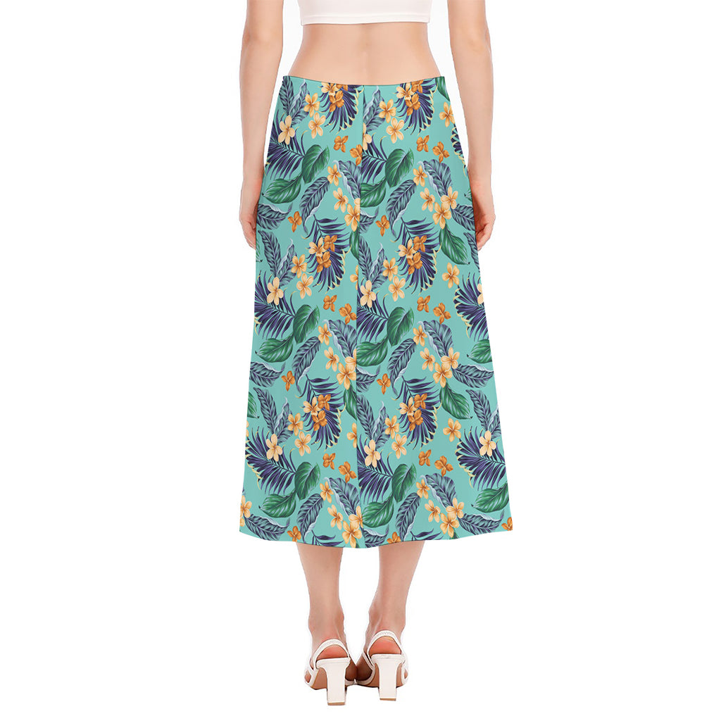 Vintage Hawaiian Aloha Pattern Print Side Slit Midi Skirt