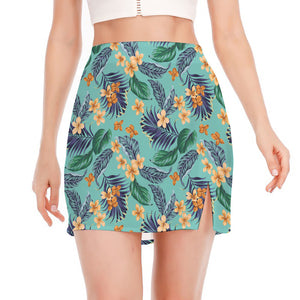 Vintage Hawaiian Aloha Pattern Print Side Slit Mini Skirt