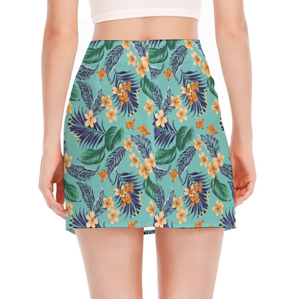 Vintage Hawaiian Aloha Pattern Print Side Slit Mini Skirt