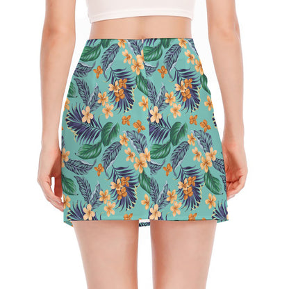 Vintage Hawaiian Aloha Pattern Print Side Slit Mini Skirt