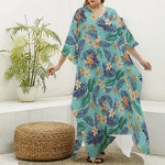 Vintage Hawaiian Aloha Pattern Print Silk V-Neck Kaftan Dress
