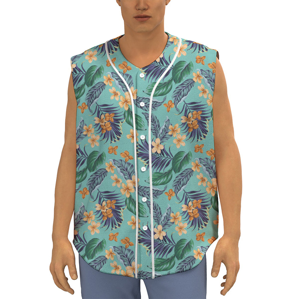 Vintage Hawaiian Aloha Pattern Print Sleeveless Baseball Jersey