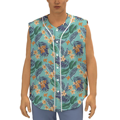 Vintage Hawaiian Aloha Pattern Print Sleeveless Baseball Jersey
