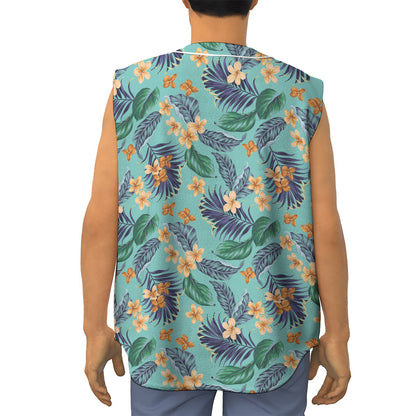 Vintage Hawaiian Aloha Pattern Print Sleeveless Baseball Jersey