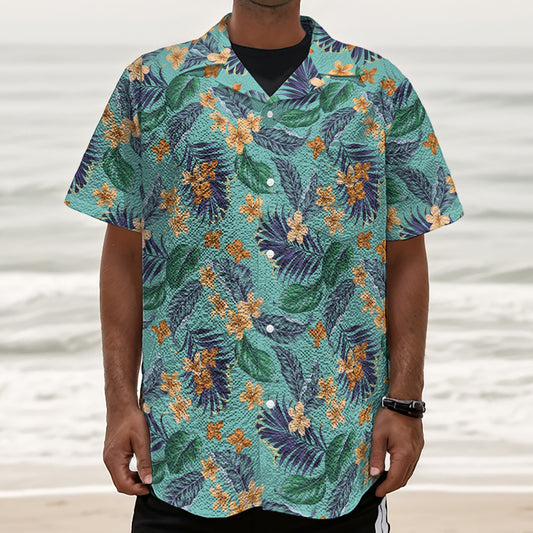 Vintage Hawaiian Aloha Pattern Print Textured Short Sleeve Shirt