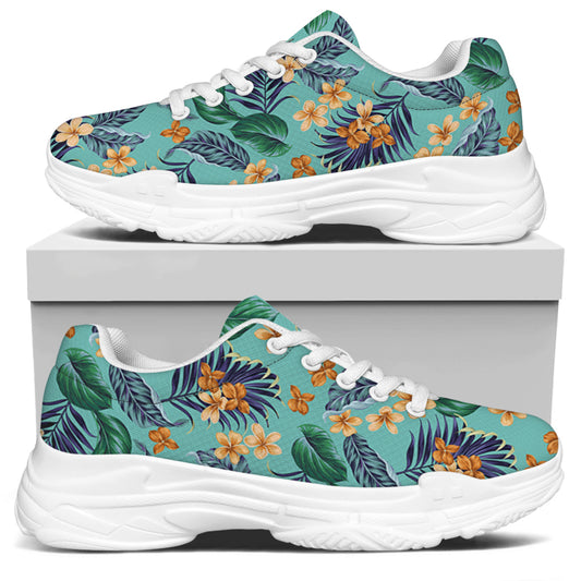 Vintage Hawaiian Aloha Pattern Print White Chunky Shoes